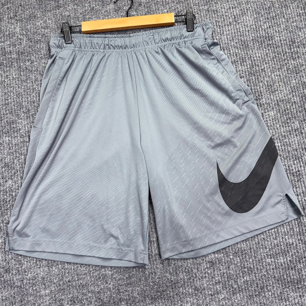 Nike Mens Dri-FIT Grey Oversized Swoosh Athletic Training Shorts Large